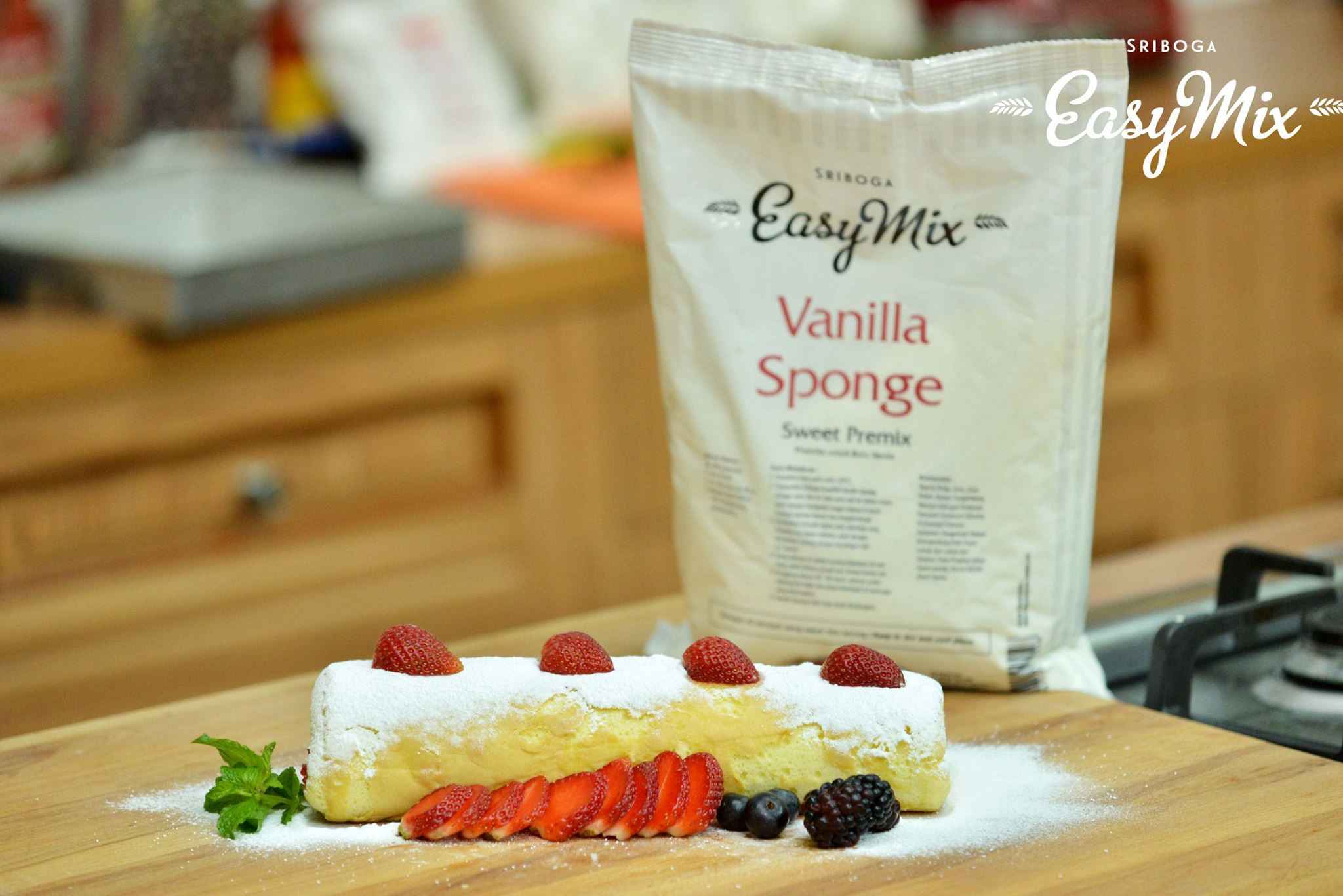 A roll sponge cake made with Sriboga Easymix Vanilla Sponge